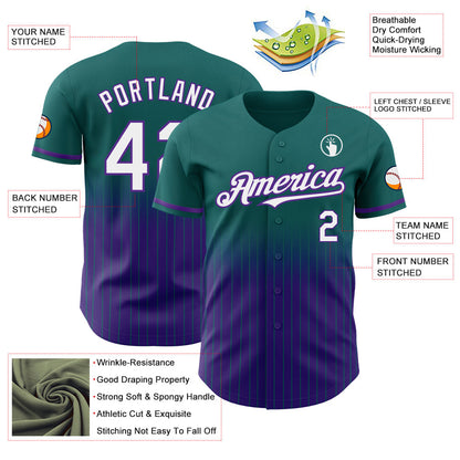 Custom Teal Pinstripe White-Purple Authentic Fade Fashion Baseball Jersey - Sky-Custom