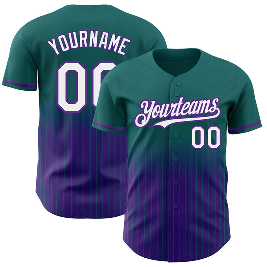 Custom Teal Pinstripe White-Purple Authentic Fade Fashion Baseball Jersey - Sky-Custom