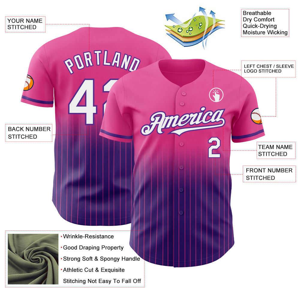 Custom Pink Pinstripe White-Purple Authentic Fade Fashion Baseball Jersey - Sky-Custom