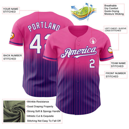 Custom Pink Pinstripe White-Purple Authentic Fade Fashion Baseball Jersey - Sky-Custom