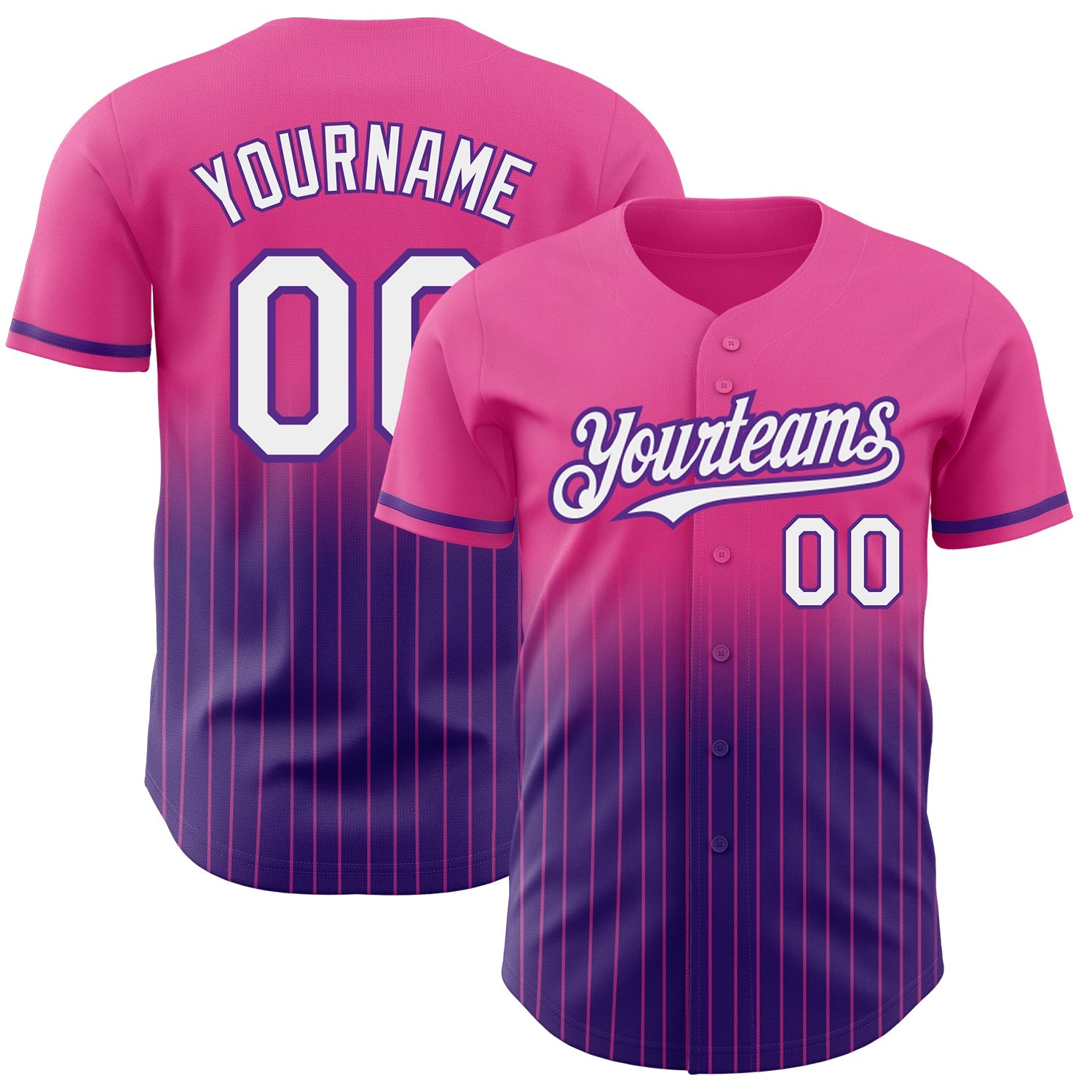 Custom Pink Pinstripe White-Purple Authentic Fade Fashion Baseball Jersey - Sky-Custom
