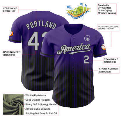 Custom Purple Pinstripe Gray-Black Authentic Fade Fashion Baseball Jersey - Sky-Custom