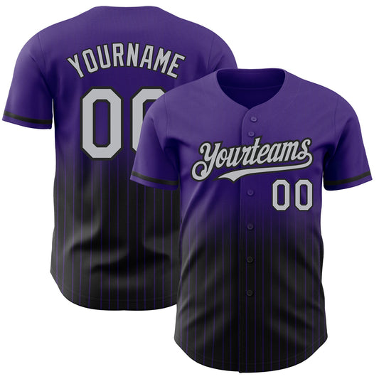 Custom Purple Pinstripe Gray-Black Authentic Fade Fashion Baseball Jersey - Sky-Custom