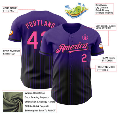 Custom Purple Pinstripe Pink-Black Authentic Fade Fashion Baseball Jersey - Sky-Custom
