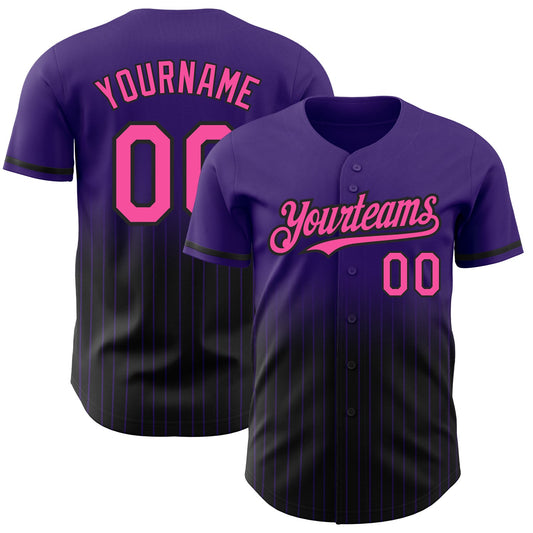 Custom Purple Pinstripe Pink-Black Authentic Fade Fashion Baseball Jersey - Sky-Custom