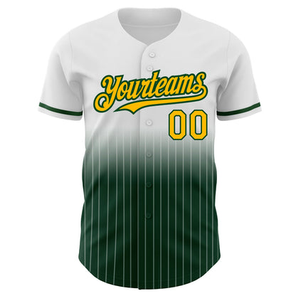 Custom White Pinstripe Gold-Green Authentic Fade Fashion Baseball Jersey - Sky-Custom