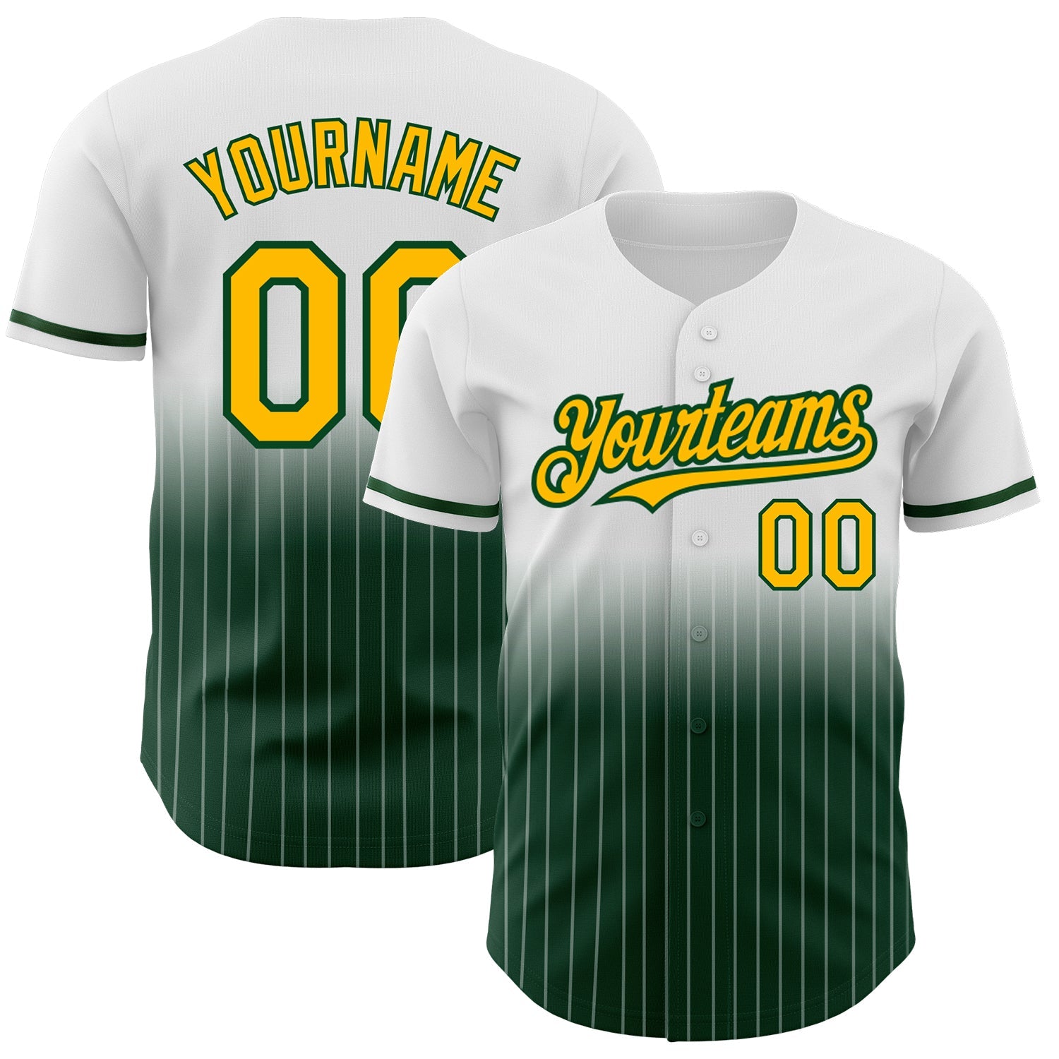 Custom White Pinstripe Gold-Green Authentic Fade Fashion Baseball Jersey - Sky-Custom