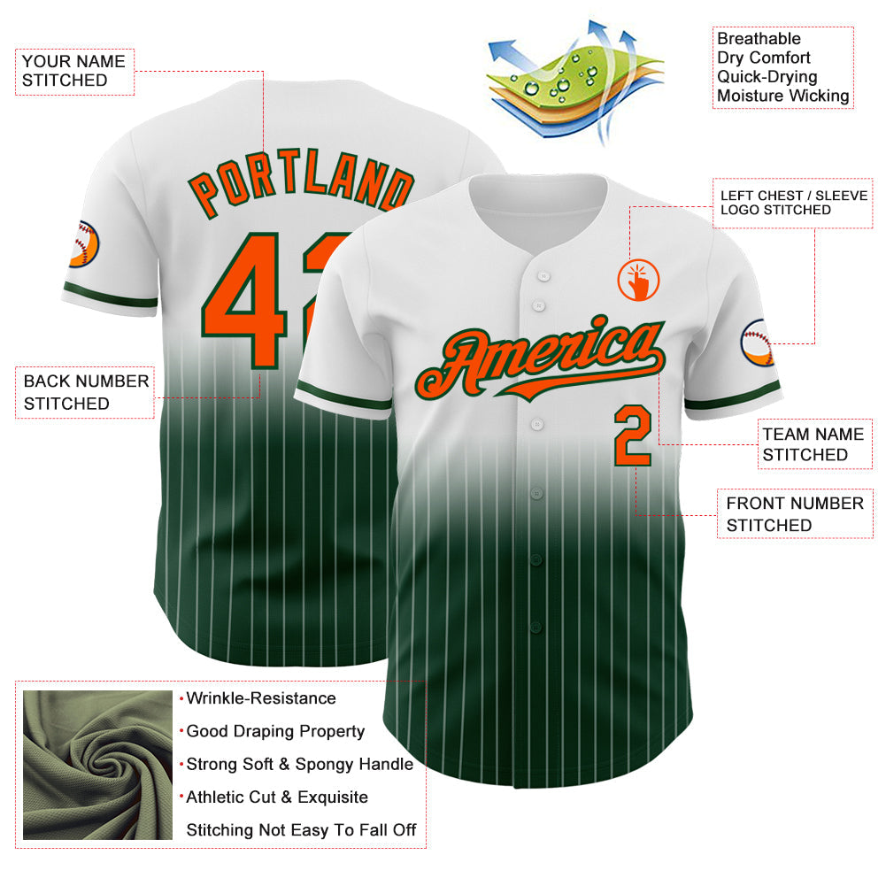 Custom White Pinstripe Orange-Green Authentic Fade Fashion Baseball Jersey - Sky-Custom
