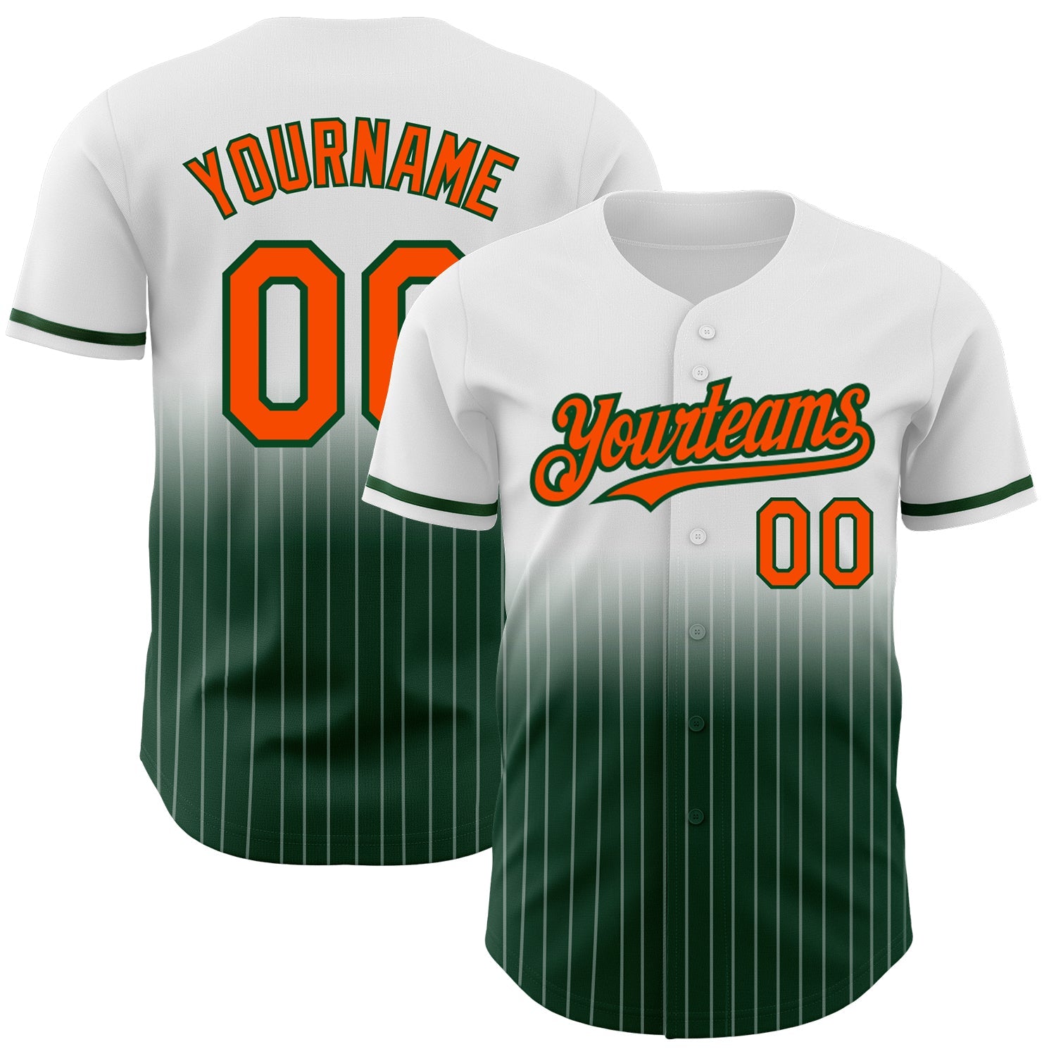 Custom White Pinstripe Orange-Green Authentic Fade Fashion Baseball Jersey - Sky-Custom