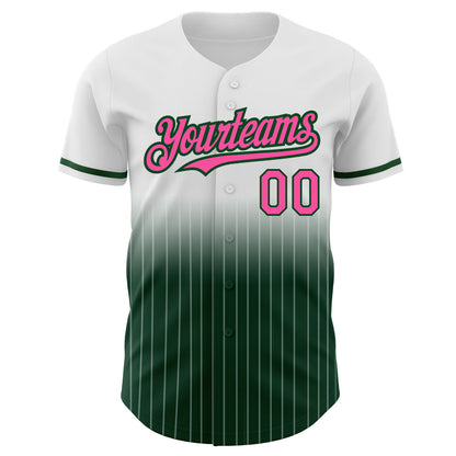 Custom White Pinstripe Pink-Green Authentic Fade Fashion Baseball Jersey - Sky-Custom