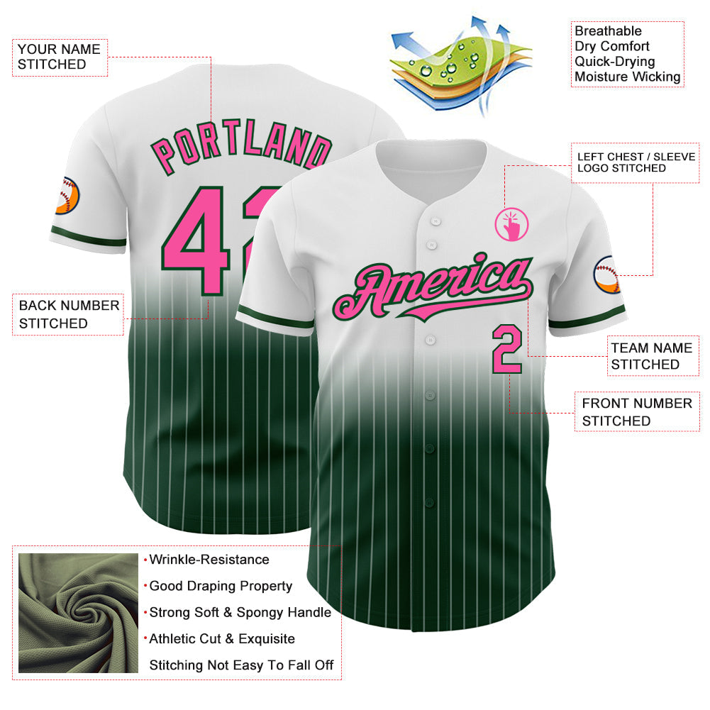 Custom White Pinstripe Pink-Green Authentic Fade Fashion Baseball Jersey - Sky-Custom