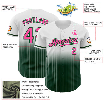 Custom White Pinstripe Pink-Green Authentic Fade Fashion Baseball Jersey - Sky-Custom