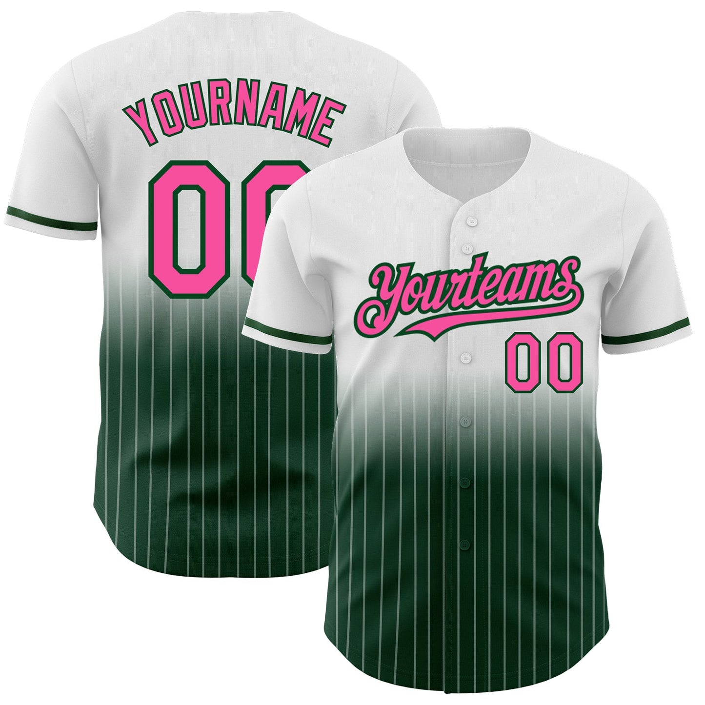 Custom White Pinstripe Pink-Green Authentic Fade Fashion Baseball Jersey - Sky-Custom