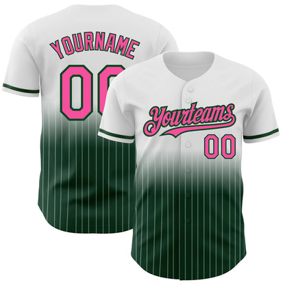 Custom White Pinstripe Pink-Green Authentic Fade Fashion Baseball Jersey - Sky-Custom