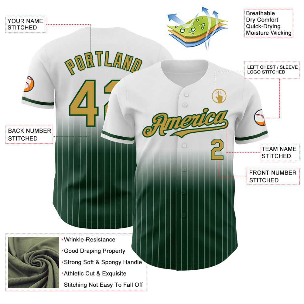Custom White Pinstripe Old Gold-Green Authentic Fade Fashion Baseball Jersey - Sky-Custom