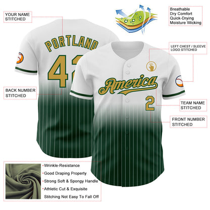 Custom White Pinstripe Old Gold-Green Authentic Fade Fashion Baseball Jersey - Sky-Custom