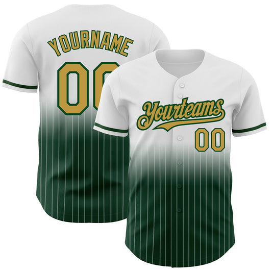Custom White Pinstripe Old Gold-Green Authentic Fade Fashion Baseball Jersey - Sky-Custom