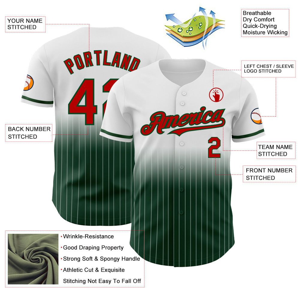 Custom White Pinstripe Red-Green Authentic Fade Fashion Baseball Jersey - Sky-Custom