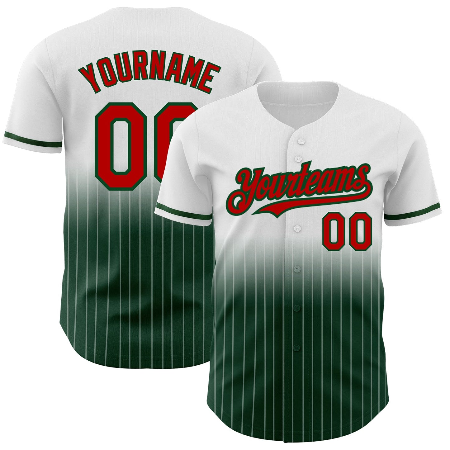 Custom White Pinstripe Red-Green Authentic Fade Fashion Baseball Jersey - Sky-Custom