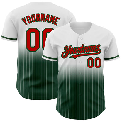 Custom White Pinstripe Red-Green Authentic Fade Fashion Baseball Jersey - Sky-Custom