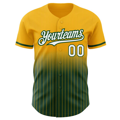 Custom Gold Pinstripe White-Green Authentic Fade Fashion Baseball Jersey - Sky-Custom