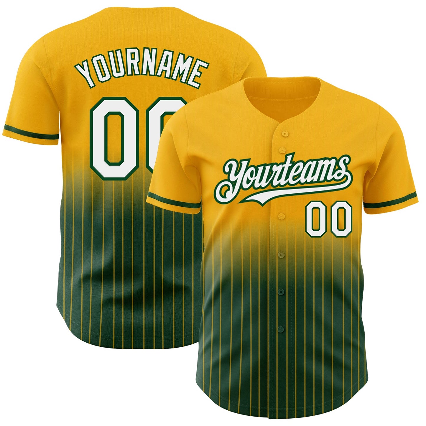 Custom Gold Pinstripe White-Green Authentic Fade Fashion Baseball Jersey - Sky-Custom