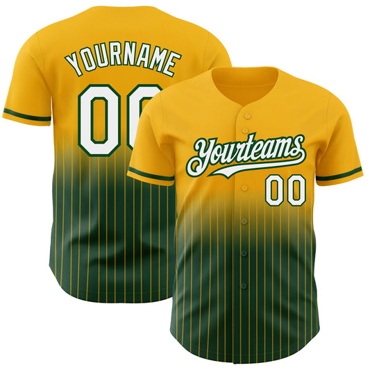 Custom Gold Pinstripe White-Green Authentic Fade Fashion Baseball Jersey - Sky-Custom