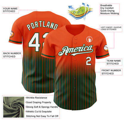 Custom Orange Pinstripe White-Green Authentic Fade Fashion Baseball Jersey - Sky-Custom
