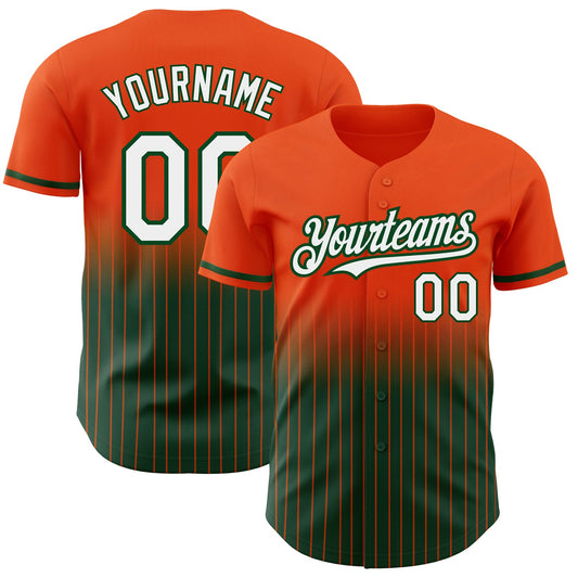 Custom Orange Pinstripe White-Green Authentic Fade Fashion Baseball Jersey - Sky-Custom