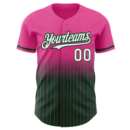 Custom Pink Pinstripe White-Green Authentic Fade Fashion Baseball Jersey - Sky-Custom