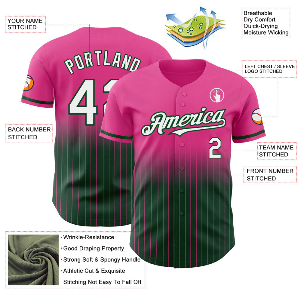 Custom Pink Pinstripe White-Green Authentic Fade Fashion Baseball Jersey - Sky-Custom