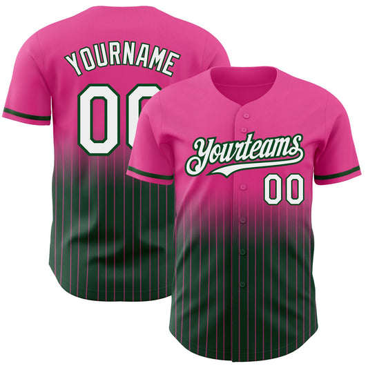 Custom Pink Pinstripe White-Green Authentic Fade Fashion Baseball Jersey - Sky-Custom