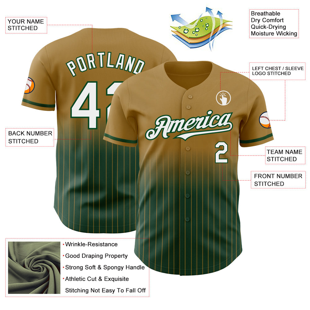 Custom Old Gold Pinstripe White-Green Authentic Fade Fashion Baseball Jersey - Sky-Custom