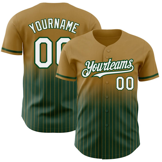 Custom Old Gold Pinstripe White-Green Authentic Fade Fashion Baseball Jersey - Sky-Custom