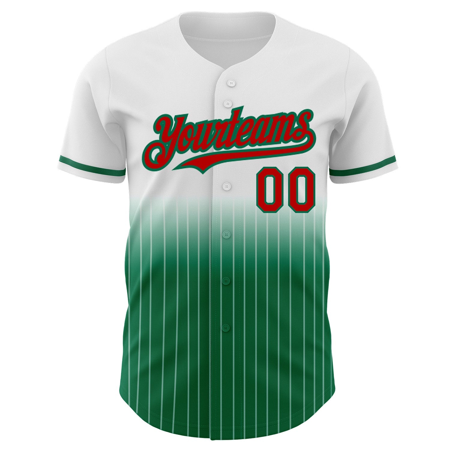 Custom White Pinstripe Red-Kelly Green Authentic Fade Fashion Baseball Jersey - Sky-Custom