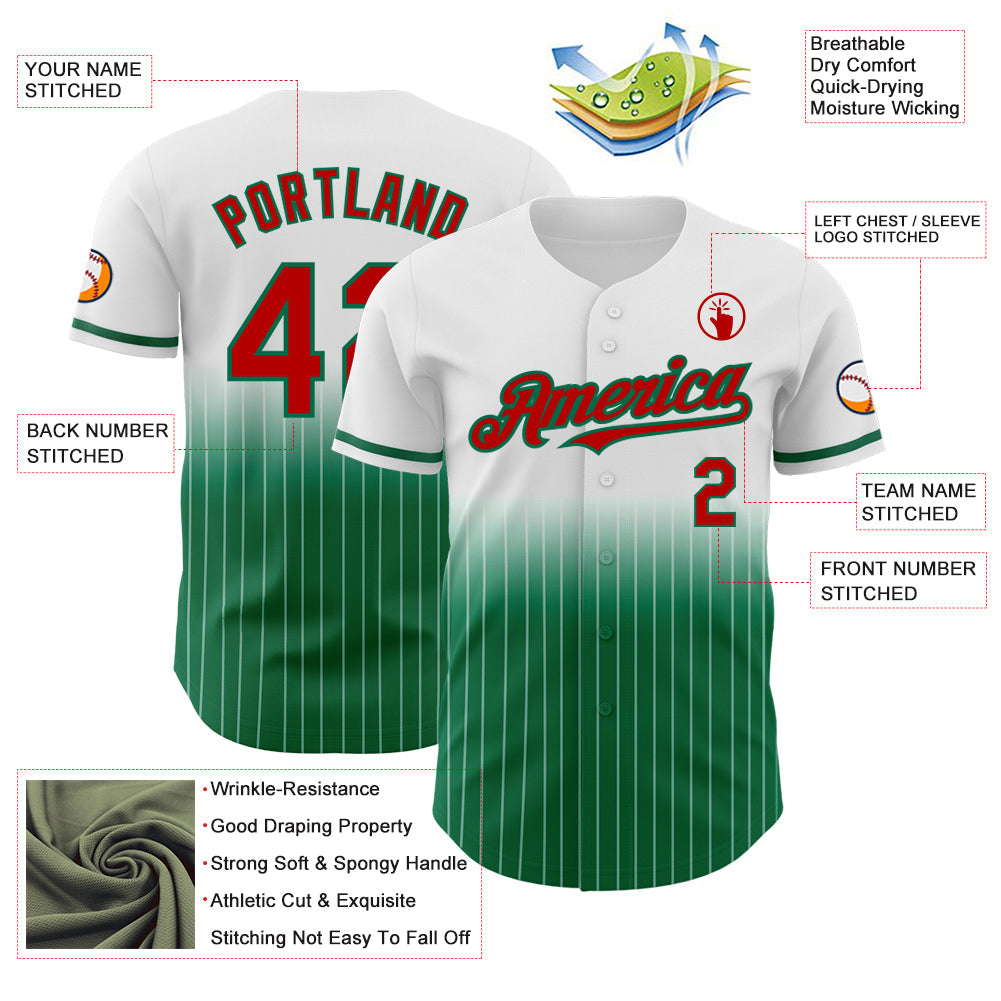 Custom White Pinstripe Red-Kelly Green Authentic Fade Fashion Baseball Jersey - Sky-Custom
