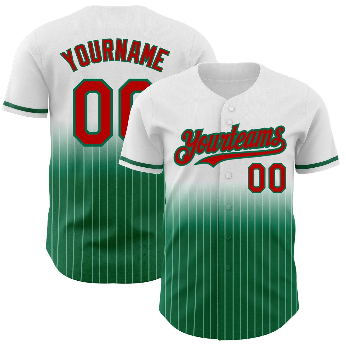 Custom White Pinstripe Red-Kelly Green Authentic Fade Fashion Baseball Jersey - Sky-Custom