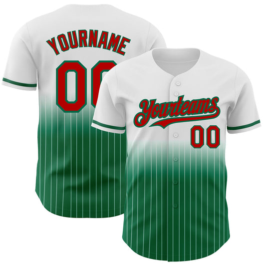 Custom White Pinstripe Red-Kelly Green Authentic Fade Fashion Baseball Jersey - Sky-Custom