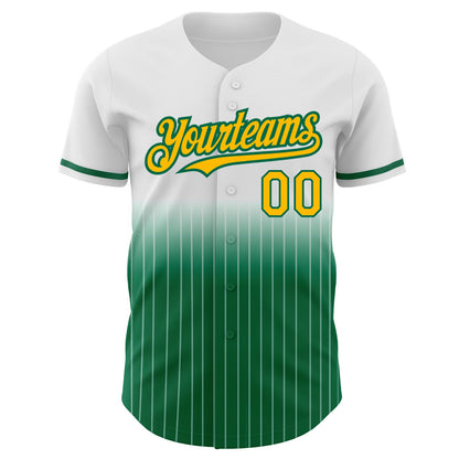 Custom White Pinstripe Gold-Kelly Green Authentic Fade Fashion Baseball Jersey - Sky-Custom