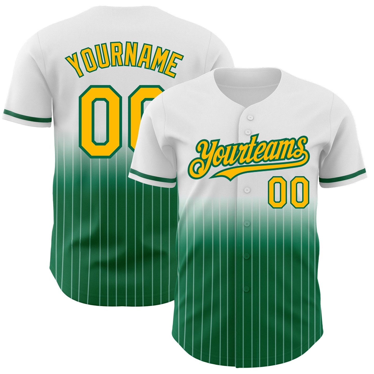 Custom White Pinstripe Gold-Kelly Green Authentic Fade Fashion Baseball Jersey - Sky-Custom
