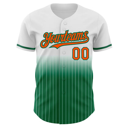 Custom White Pinstripe Orange-Kelly Green Authentic Fade Fashion Baseball Jersey - Sky-Custom