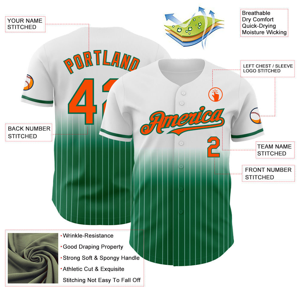 Custom White Pinstripe Orange-Kelly Green Authentic Fade Fashion Baseball Jersey - Sky-Custom