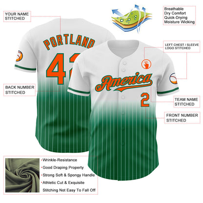 Custom White Pinstripe Orange-Kelly Green Authentic Fade Fashion Baseball Jersey - Sky-Custom
