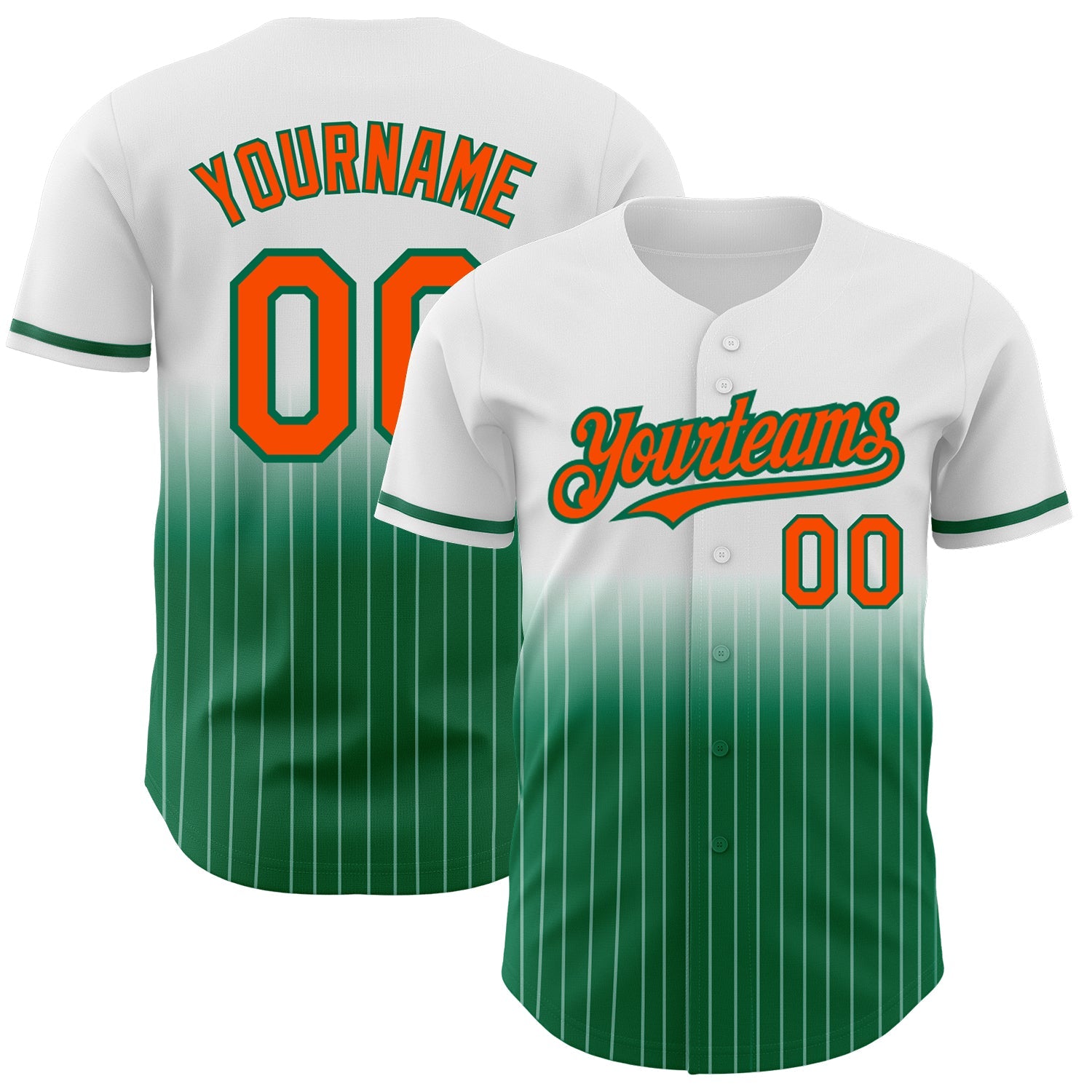 Custom White Pinstripe Orange-Kelly Green Authentic Fade Fashion Baseball Jersey - Sky-Custom