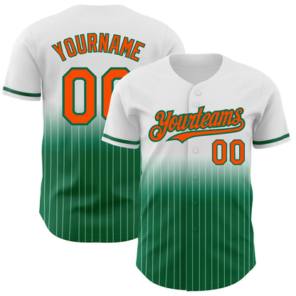 Custom White Pinstripe Orange-Kelly Green Authentic Fade Fashion Baseball Jersey - Sky-Custom