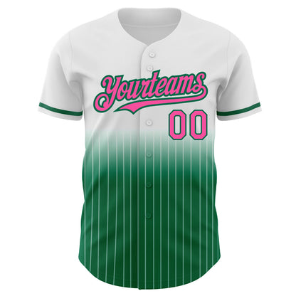 Custom White Pinstripe Pink-Kelly Green Authentic Fade Fashion Baseball Jersey - Sky-Custom