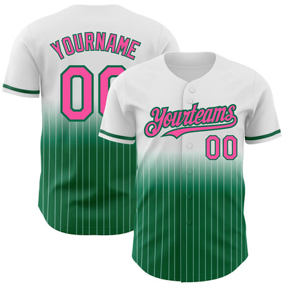 Custom White Pinstripe Pink-Kelly Green Authentic Fade Fashion Baseball Jersey - Sky-Custom