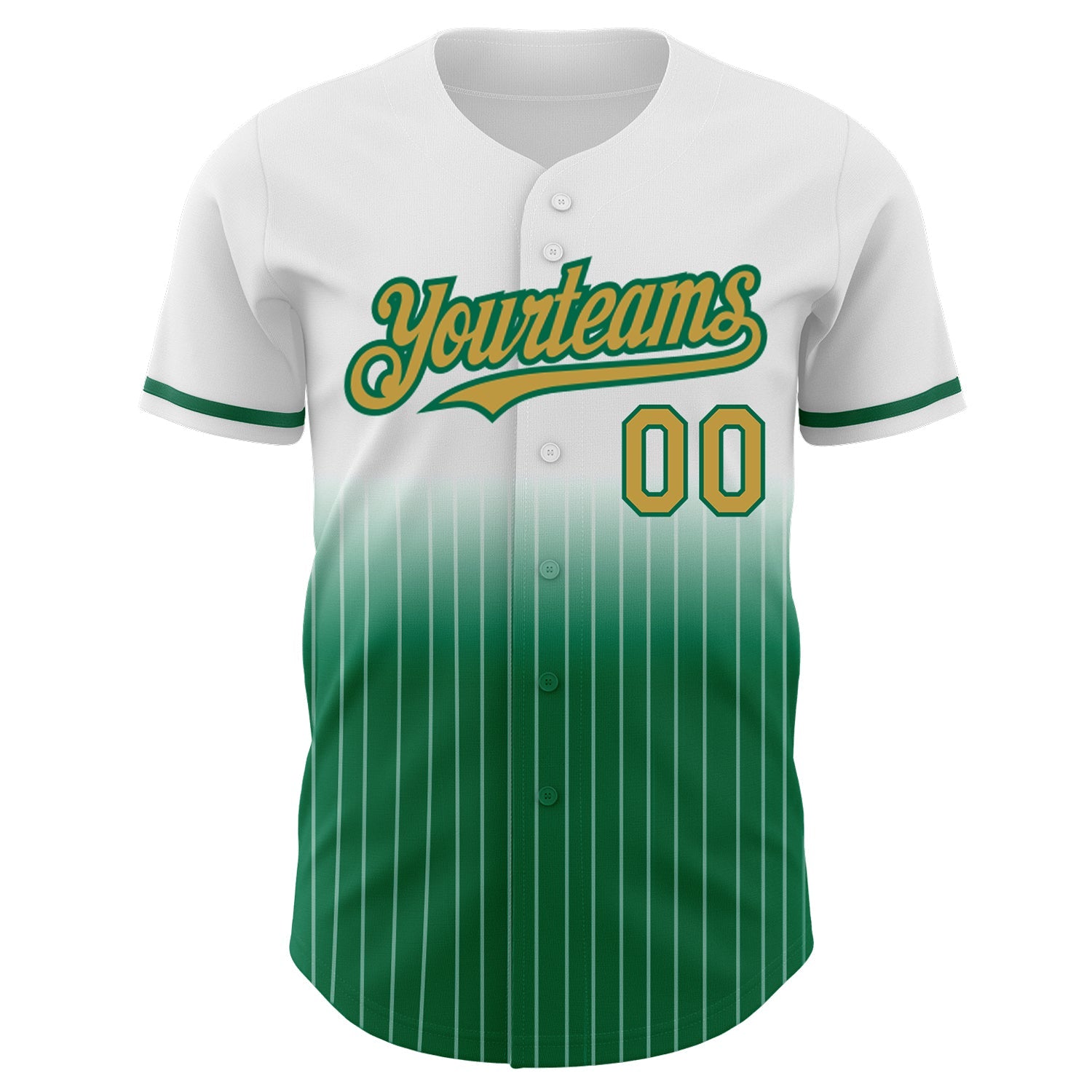 Custom White Pinstripe Old Gold-Kelly Green Authentic Fade Fashion Baseball Jersey - Sky-Custom
