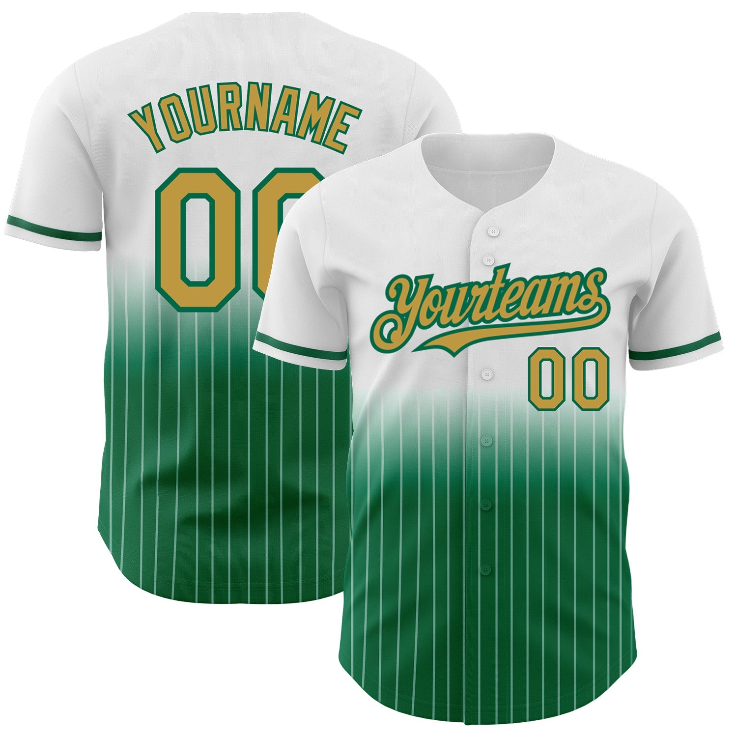 Custom White Pinstripe Old Gold-Kelly Green Authentic Fade Fashion Baseball Jersey - Sky-Custom