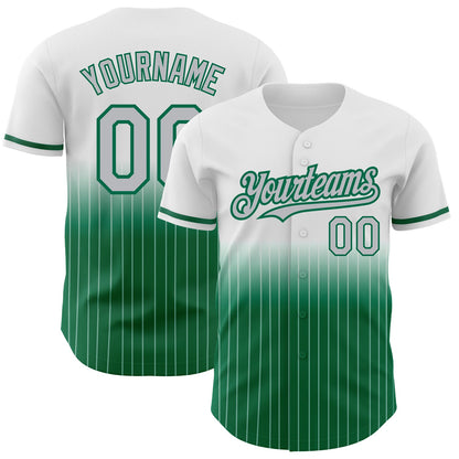 Custom White Pinstripe Gray-Kelly Green Authentic Fade Fashion Baseball Jersey - Sky-Custom